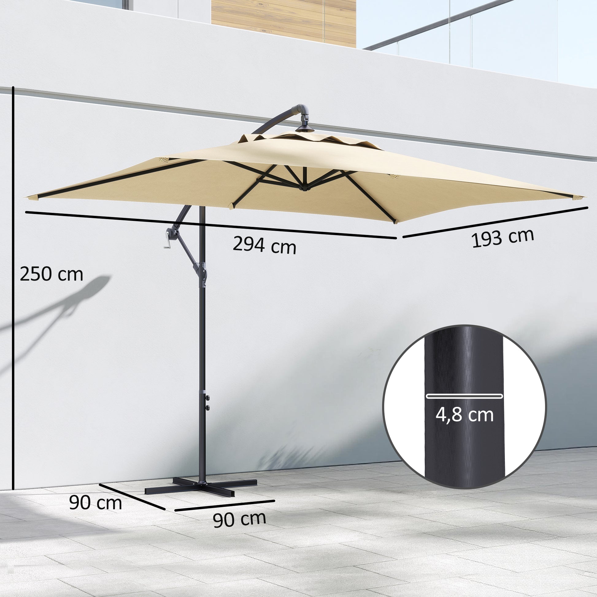 Outsunny Parasol Excéntrico 294x193 Cm Con Base Cruzada Impermeable Beige_2