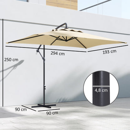 Outsunny Parasol Excéntrico 294x193 Cm Con Base Cruzada Impermeable Beige_2