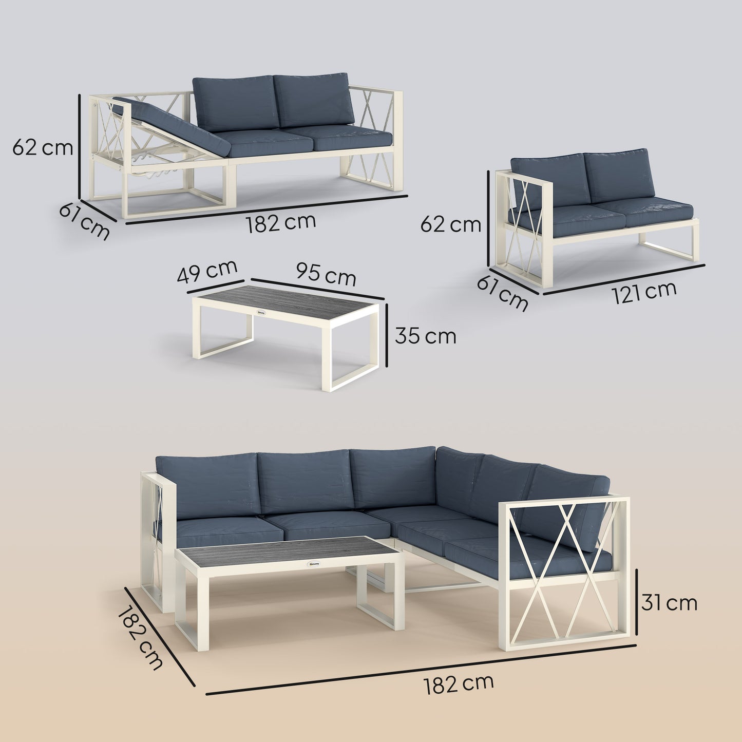 Outsunny Conjunto De Jardín Exterior De 4 Piezas En Forma De L Beige Y Gris_2