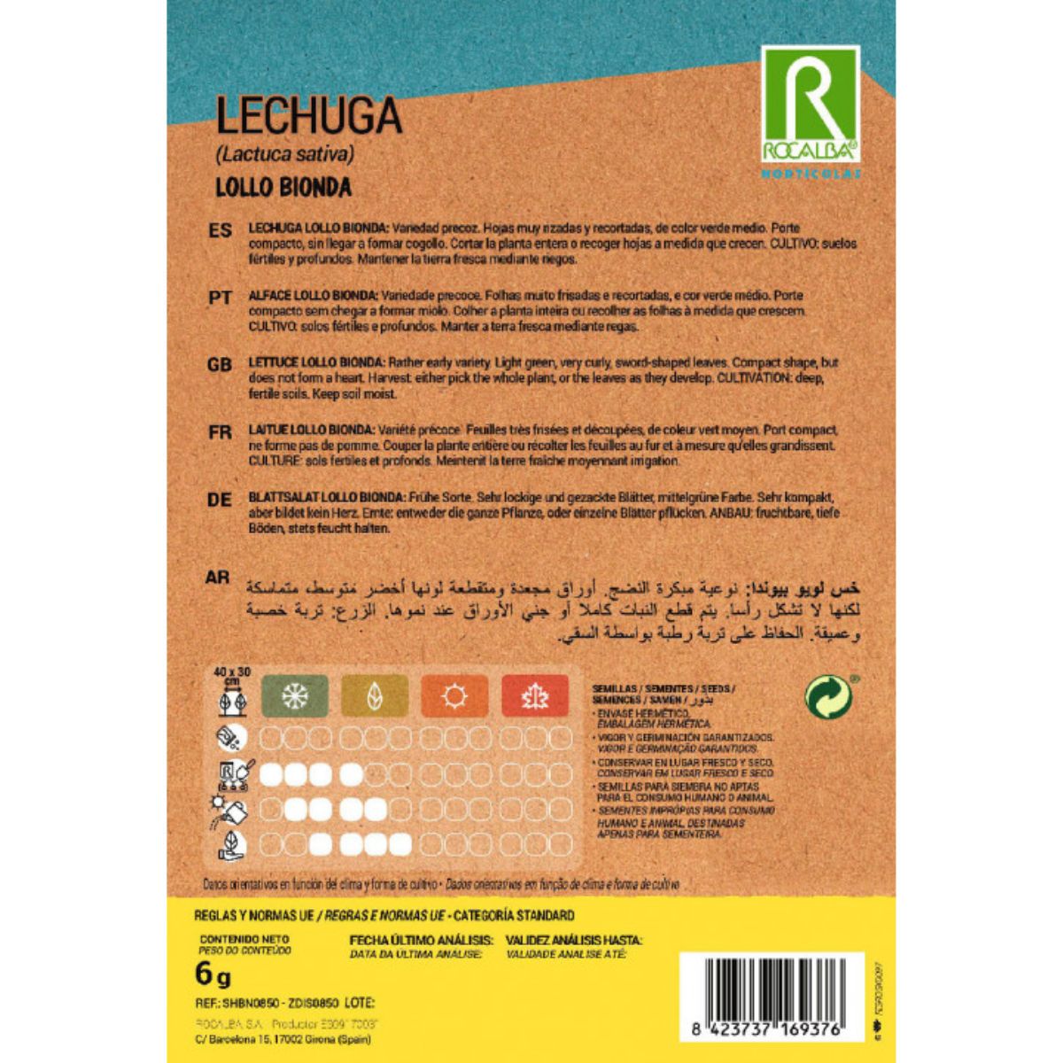 Sementes de alface Lollo Bionda