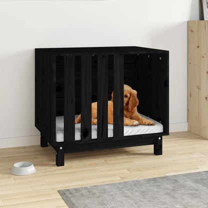 Caseta Para Perros Negra 70x50x62 Cm Madera Maciza De Pino_1