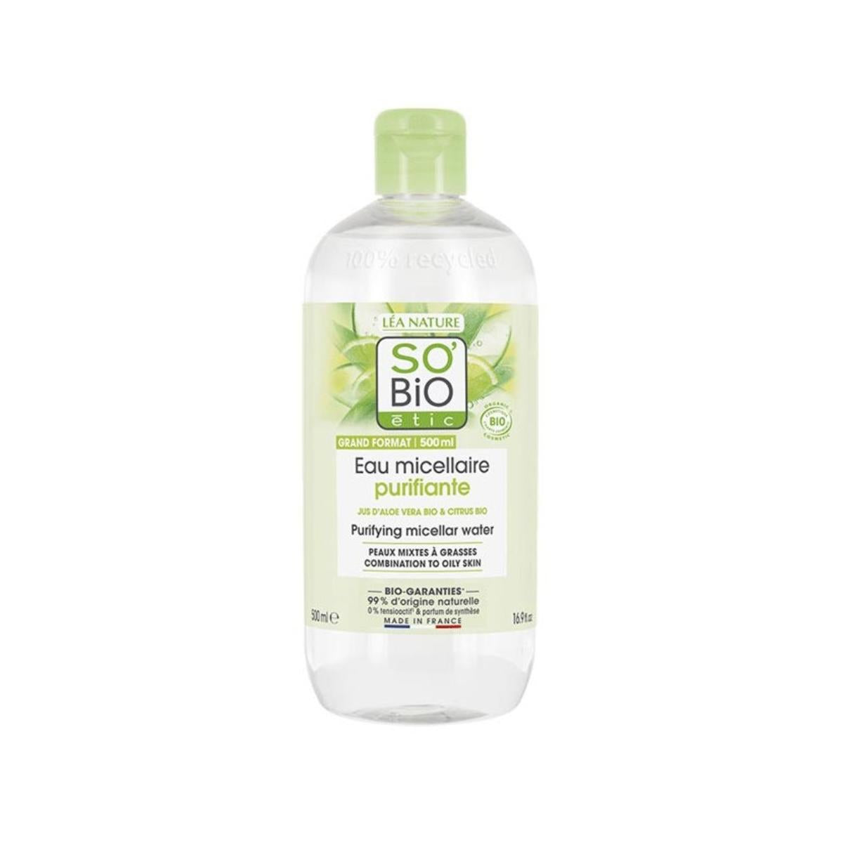 Água Micelar Purificante So'Bio étic com Zinco, Aloé Vera e Lima 500 ml