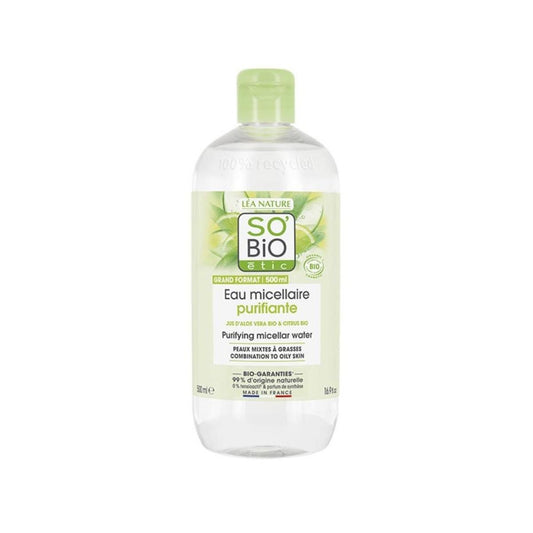 Água Micelar Purificante So'Bio étic com Zinco, Aloé Vera e Lima 500 ml