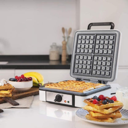 Gofrera Eléctrica Fun Gofrestone 4inox. 1200 W, Acero Inoxidable, 4 Gofres A La Vez, Revestimiento Antiadherente Rockstone, Temperatura Ajustable_1