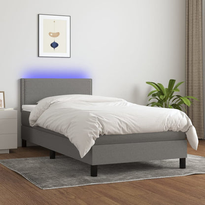 Cama Box Spring Colchón Y Luces Led Tela Gris Oscuro 90x190 Cm / Vetonek_0