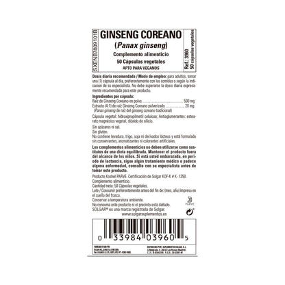 Ginseng Coreano (Panax Ginseng), 50 cápsulas vegetais