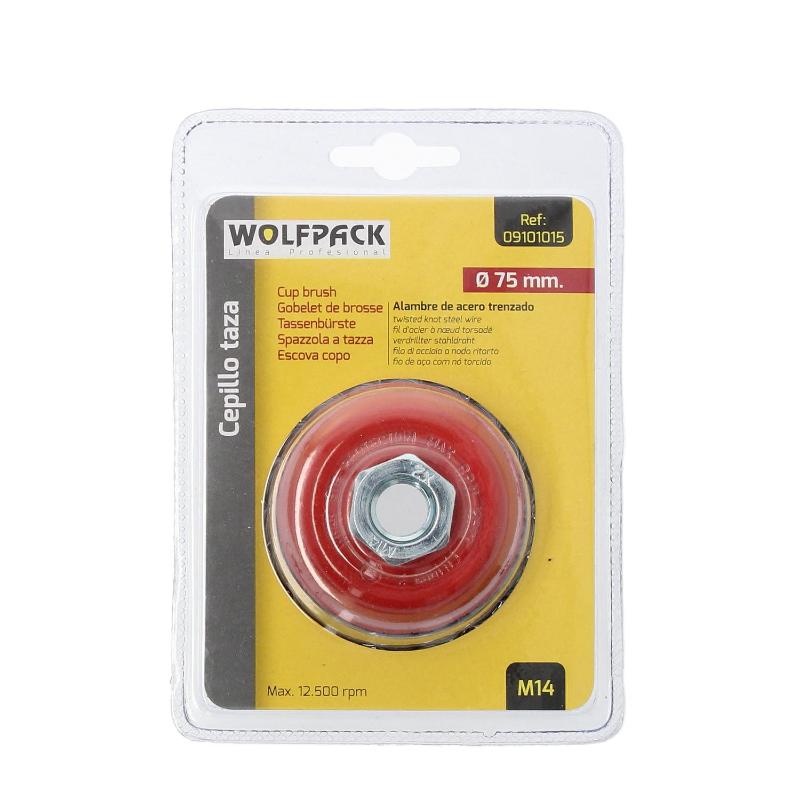 Cepillo Taza Con Alambre De Acero Trenzado Rosca M14, Ø 75 Mm. Alambre De Ø 0,50 Mm.