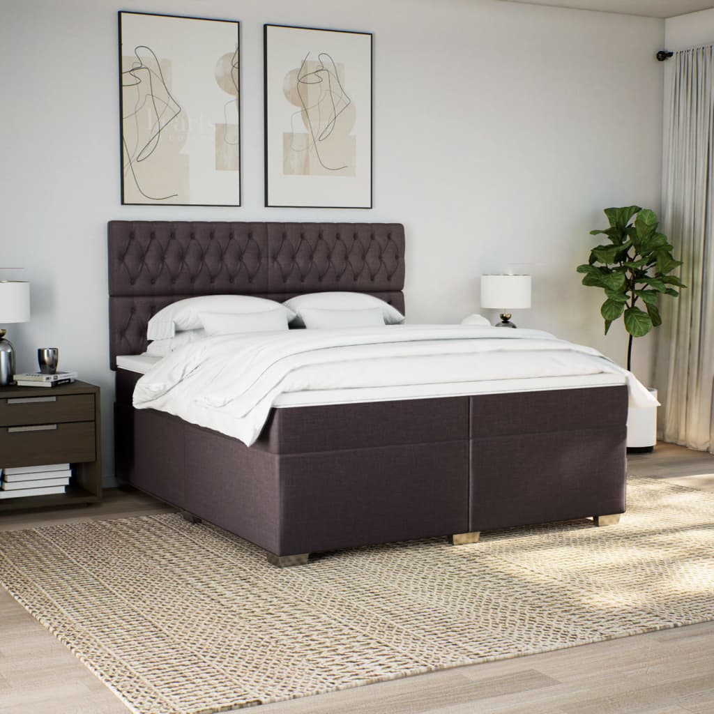 Cama Box Spring Con Colchón Tela Marrón Oscuro 200x200 Cm / Vetonek_5