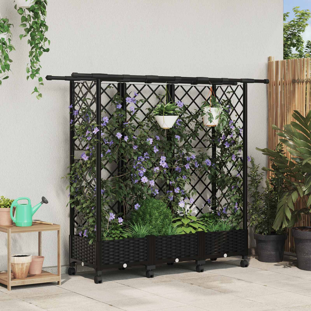 Cama Elevada Con Trellis Y Techo Negro 164 X 40 X 127 Cm Pp_1
