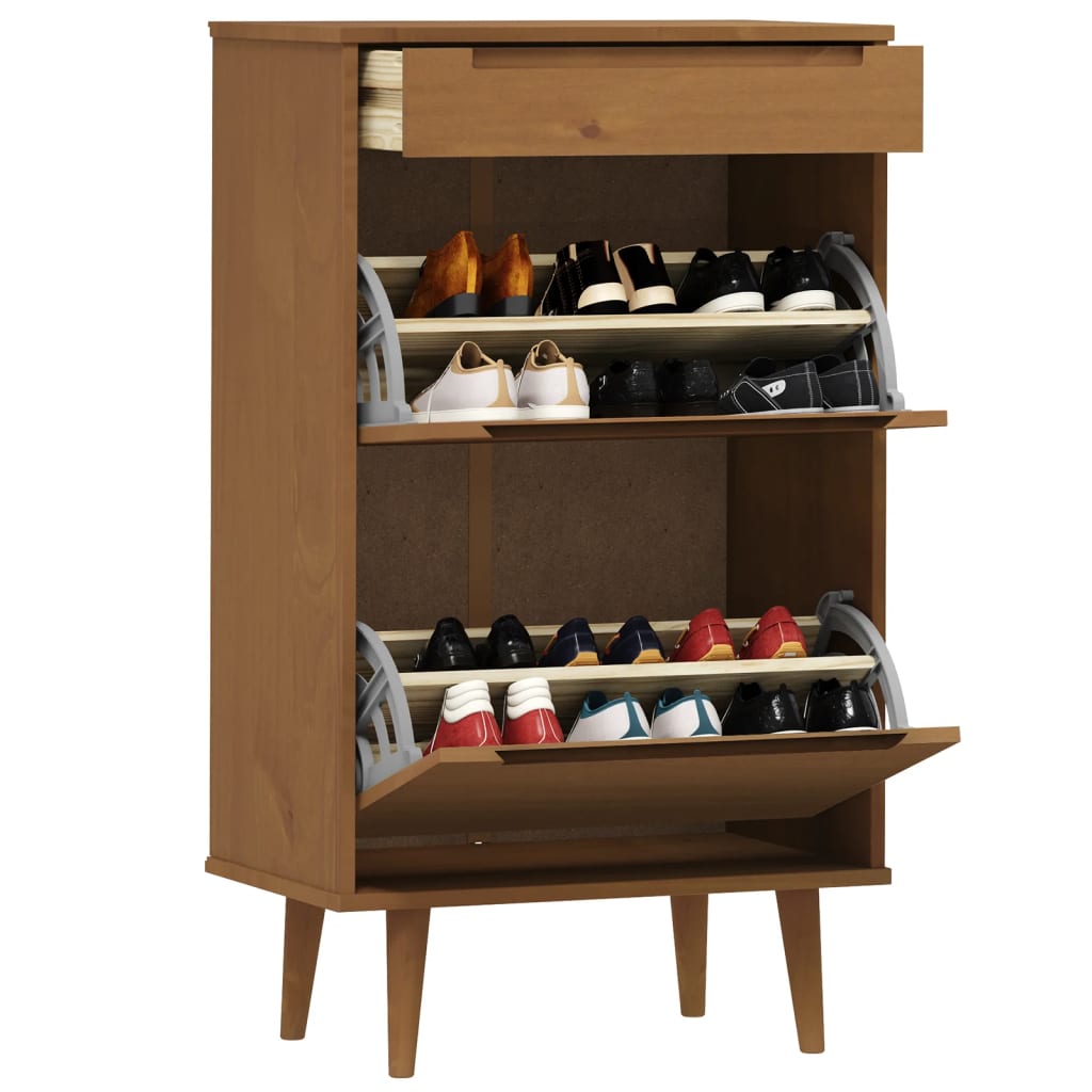 Zapatero Molde Madera Maciza De Pino Marrón 59,5x35x103 Cm / Vetonek_1