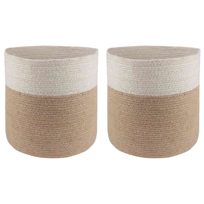 Set De Macetas De Planta 2 Uds. Natural Y Blanco Ø 28 X 28 Cm_0