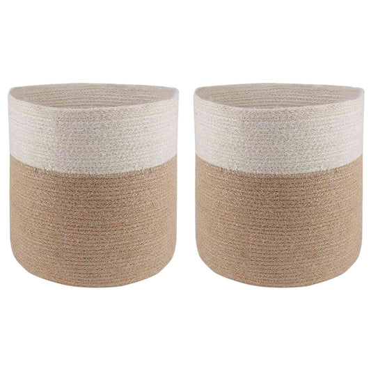 Set De Macetas De Planta 2 Uds. Natural Y Blanco Ø 28 X 28 Cm_0