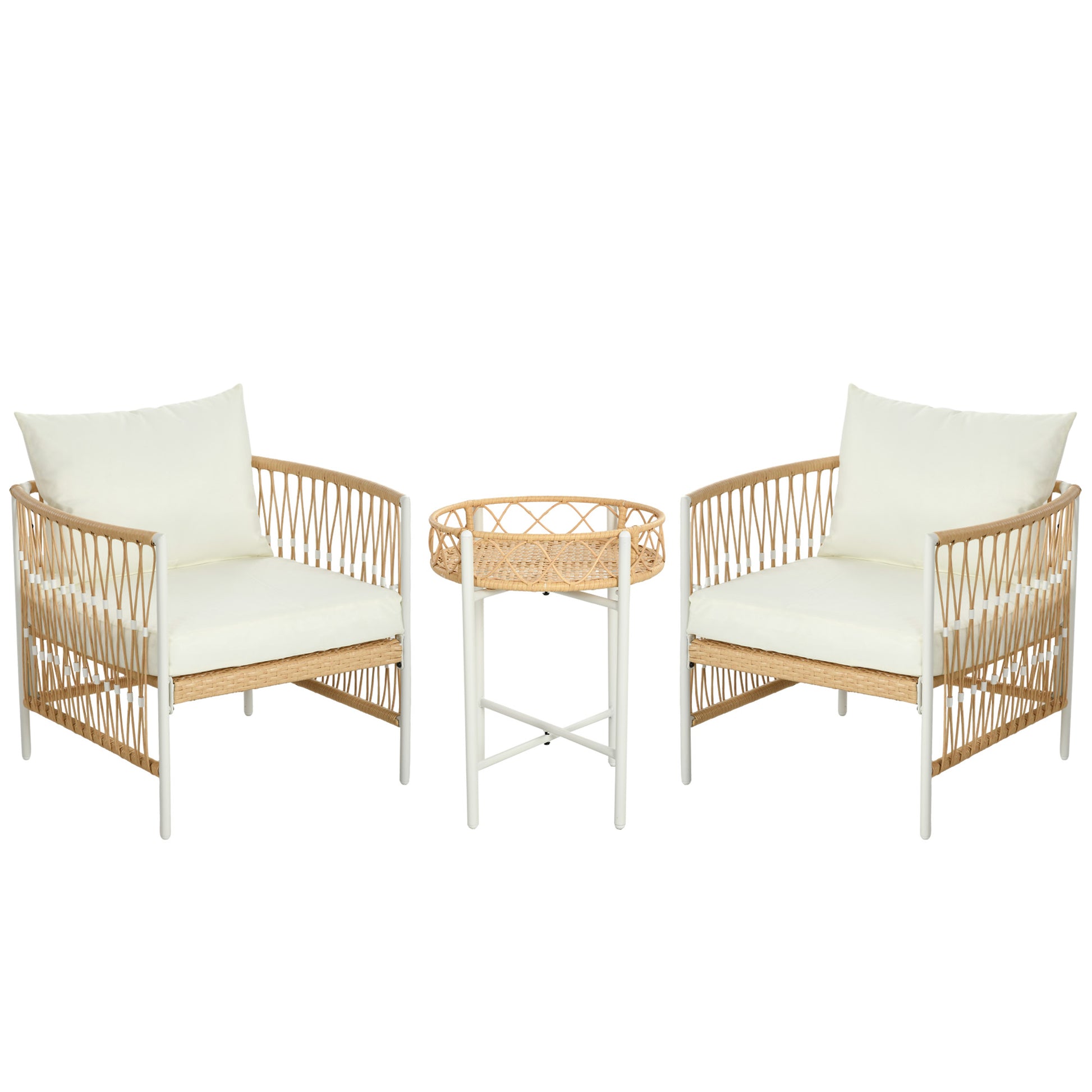 Outsunny Conjunto Jardín Exterior De Ratán Con 1 Mesa Y 2 Sillas Cojines Crema_0