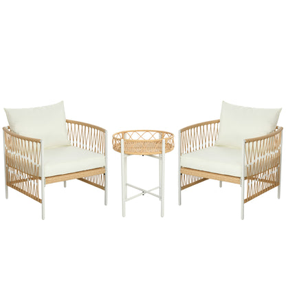 Outsunny Conjunto Jardín Exterior De Ratán Con 1 Mesa Y 2 Sillas Cojines Crema_0