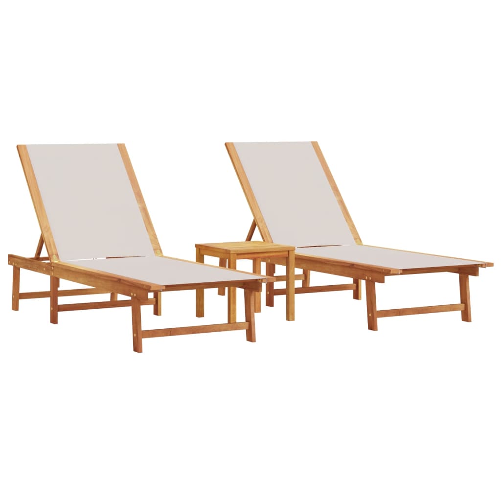 Tumbonas 2 Uds Con Mesa Madera Maciza Acacia Y Textileno Gris / Vetonek_2