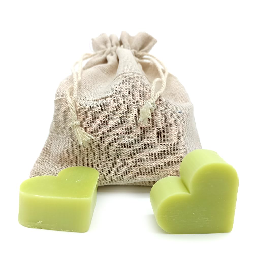 Bolsa Yute Con 5 Jabones Para Invitados - Aroma Té Verde - Jabón Glicerina Con Forma De Corazón - Detalle Para Invitados_3