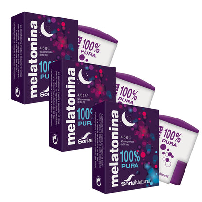 Embalagem de 3x Soria Natural Melatonina, 90 comprimidos