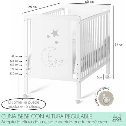 Cuna Bebé Indi Estilo Nórdico Infantil En Blanco Y De Madera De Haya, Con Colchón Morfeo Y Funda De Colchón Impermeable_3