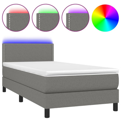 Cama Box Spring Colchón Y Luces Led Tela Gris Oscuro 100x200 Cm / Vetonek_5