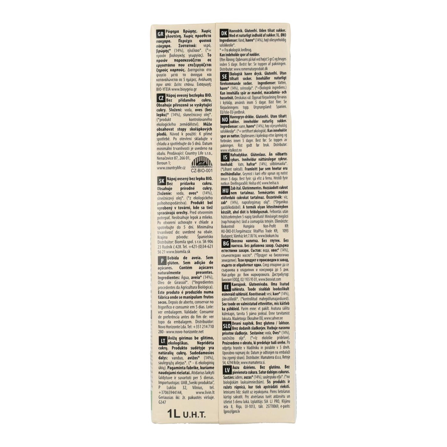 Bebida de Aveia Biológica Sem Glúten Ecomil 1 L