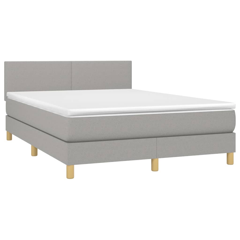 Cama Box Spring Colchón Y Luces Led Tela Gris Claro 140x190 Cm / Vetonek_5