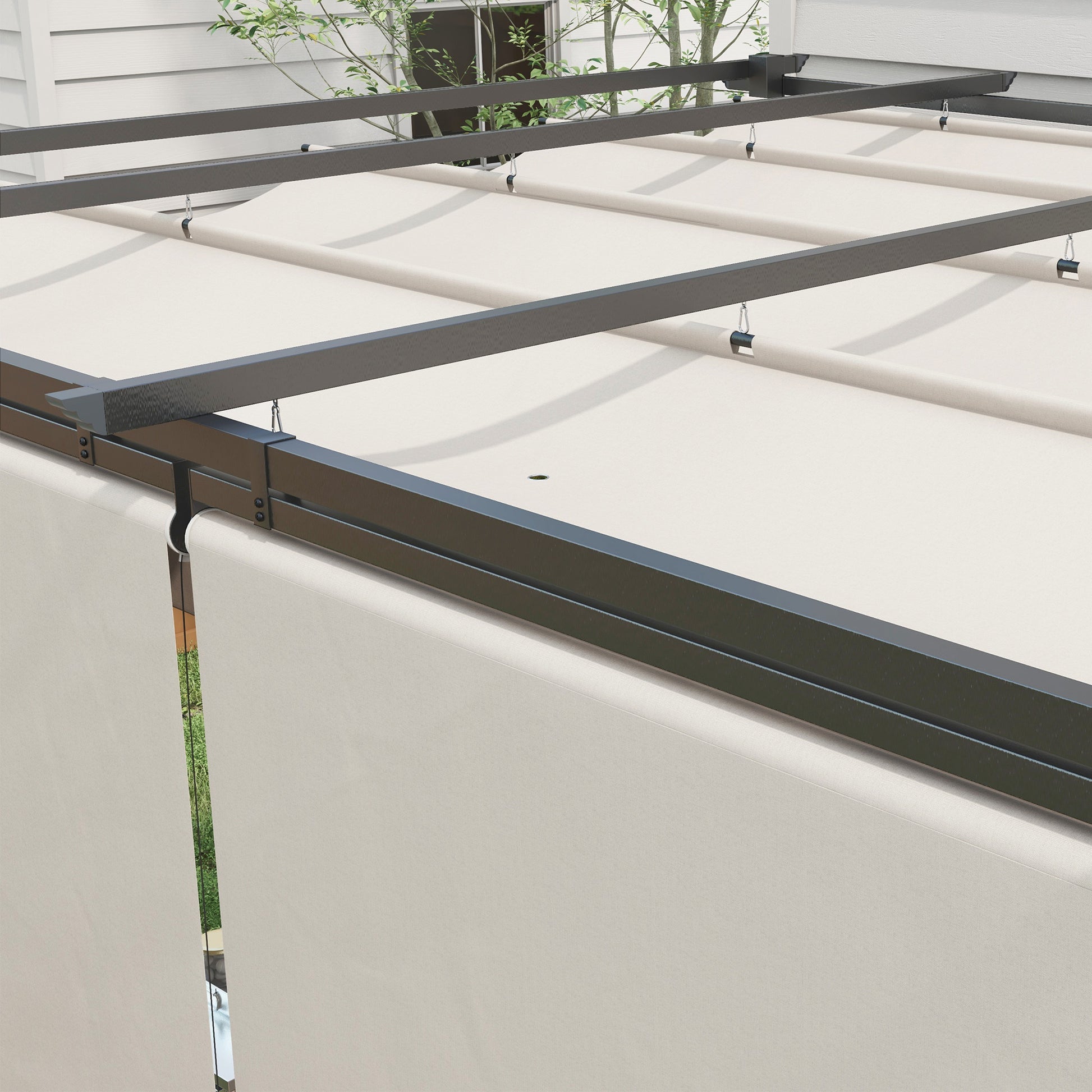 Outsunny Pérgola De Jardín 4x3 M Con Techo Retráctil 4 Cortinas Enrollables_4