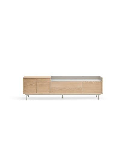 Mueble Para Televisión Modelo Valley 3 Puertas 2 Cajones Acabado Roble/gris Claro, 40cm(a_5