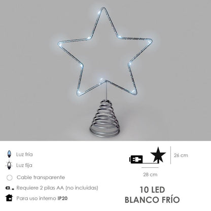 Guirnalda Adorno Luces Navidad Estrella Arbol Navidad Luz Blanco Frio. 10 Leds. Uso Interno Protección Ip20. 2 Baterias Aa