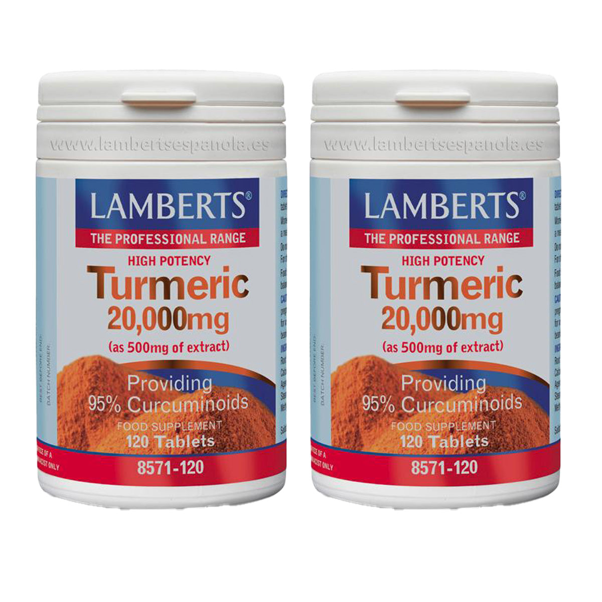 Embalagem 2x Cúrcuma 20.000 mg, Lamberts, 120 comprimidos