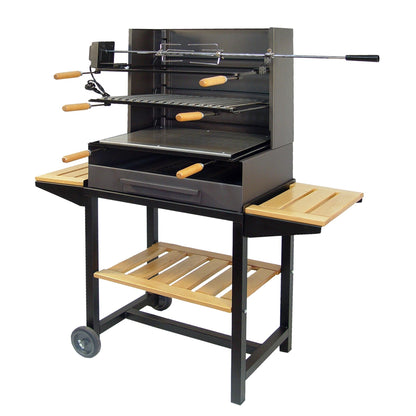 Grelhador com rodas e três tabuleiros de madeira completos da Imex El Zorro
