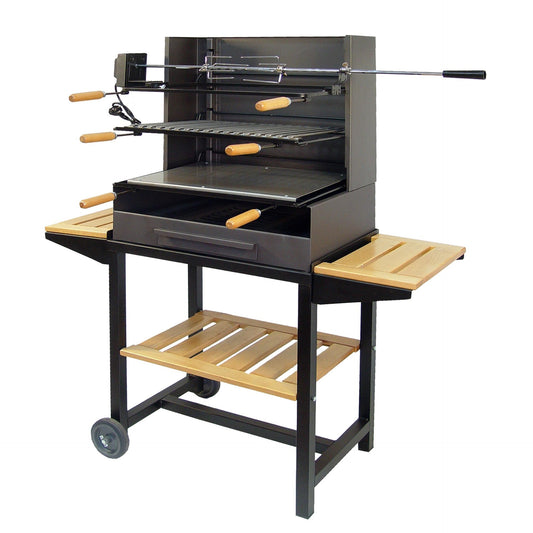 Grelhador com rodas e três tabuleiros de madeira completos da Imex El Zorro