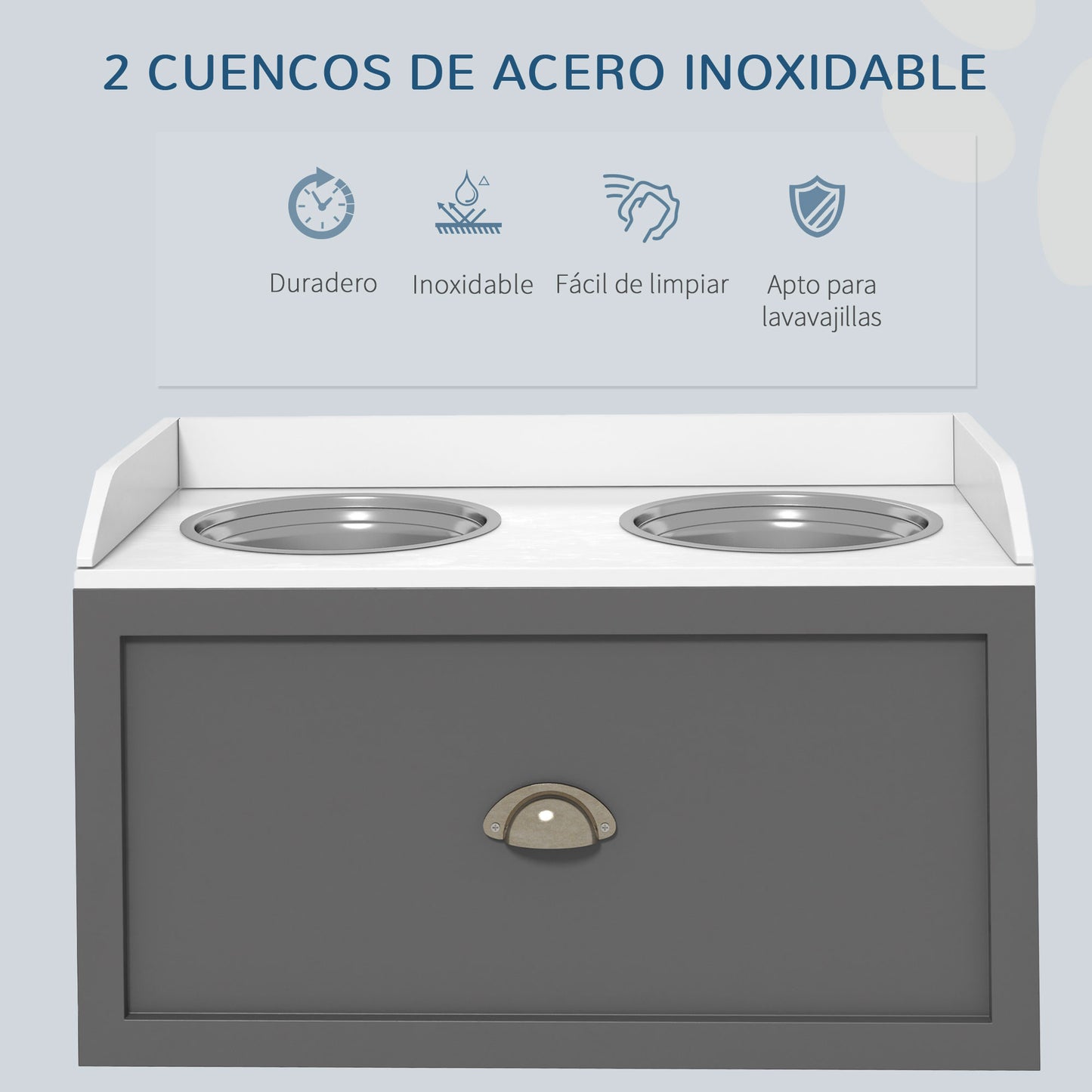 Pawhut Comedero Elevado Para Perros Grandes Con 2 Tazones 60x30x36 Cm Gris_5