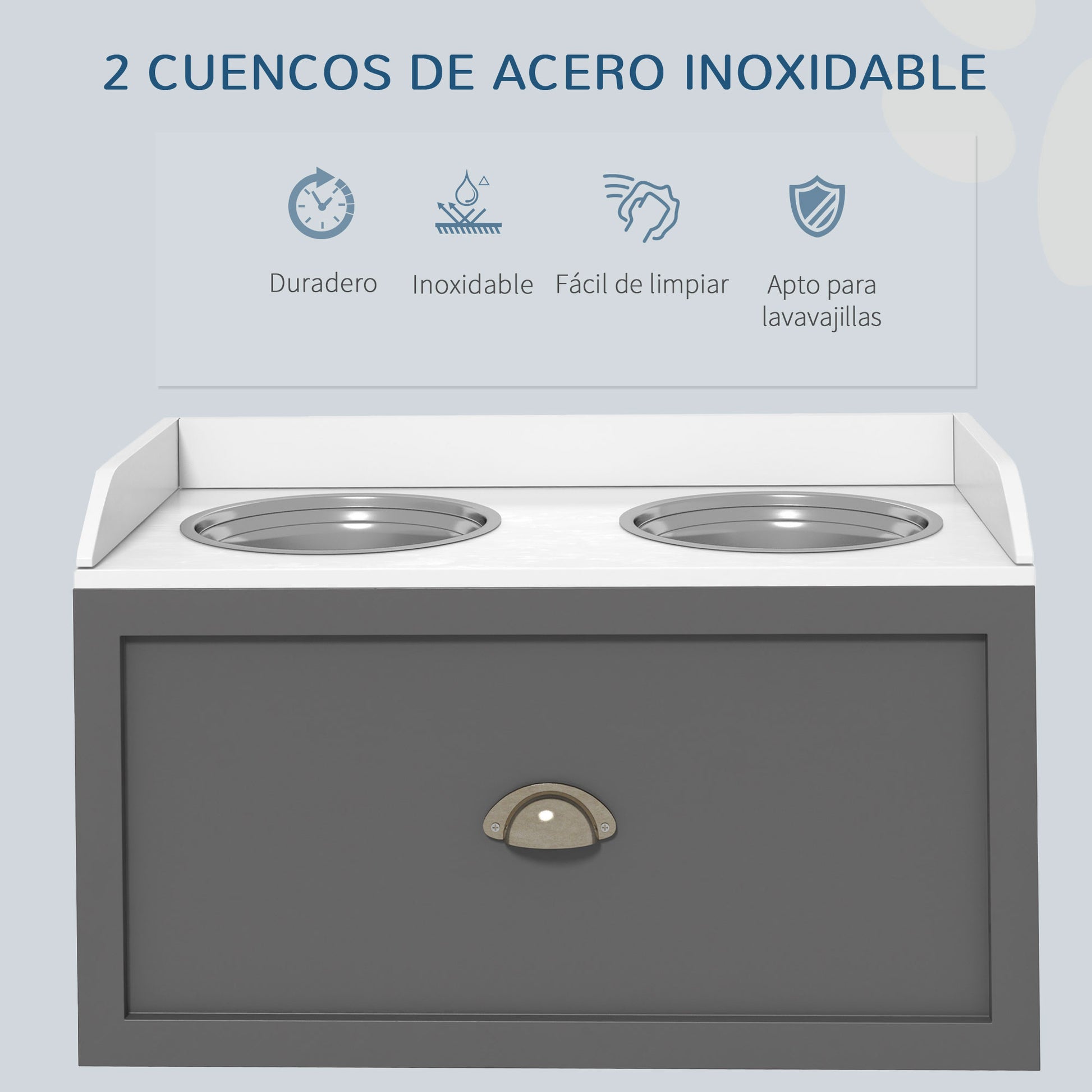 Pawhut Comedero Elevado Para Perros Grandes Con 2 Tazones 60x30x36 Cm Gris_5