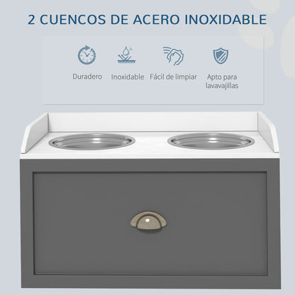 Pawhut Comedero Elevado Para Perros Grandes Con 2 Tazones 60x30x36 Cm Gris_5