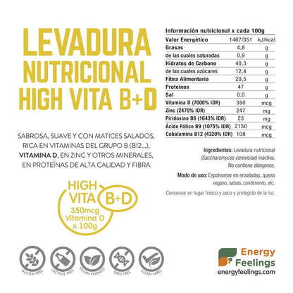 Levedura nutricional rica em vitamina D Energy Feelings 250 g