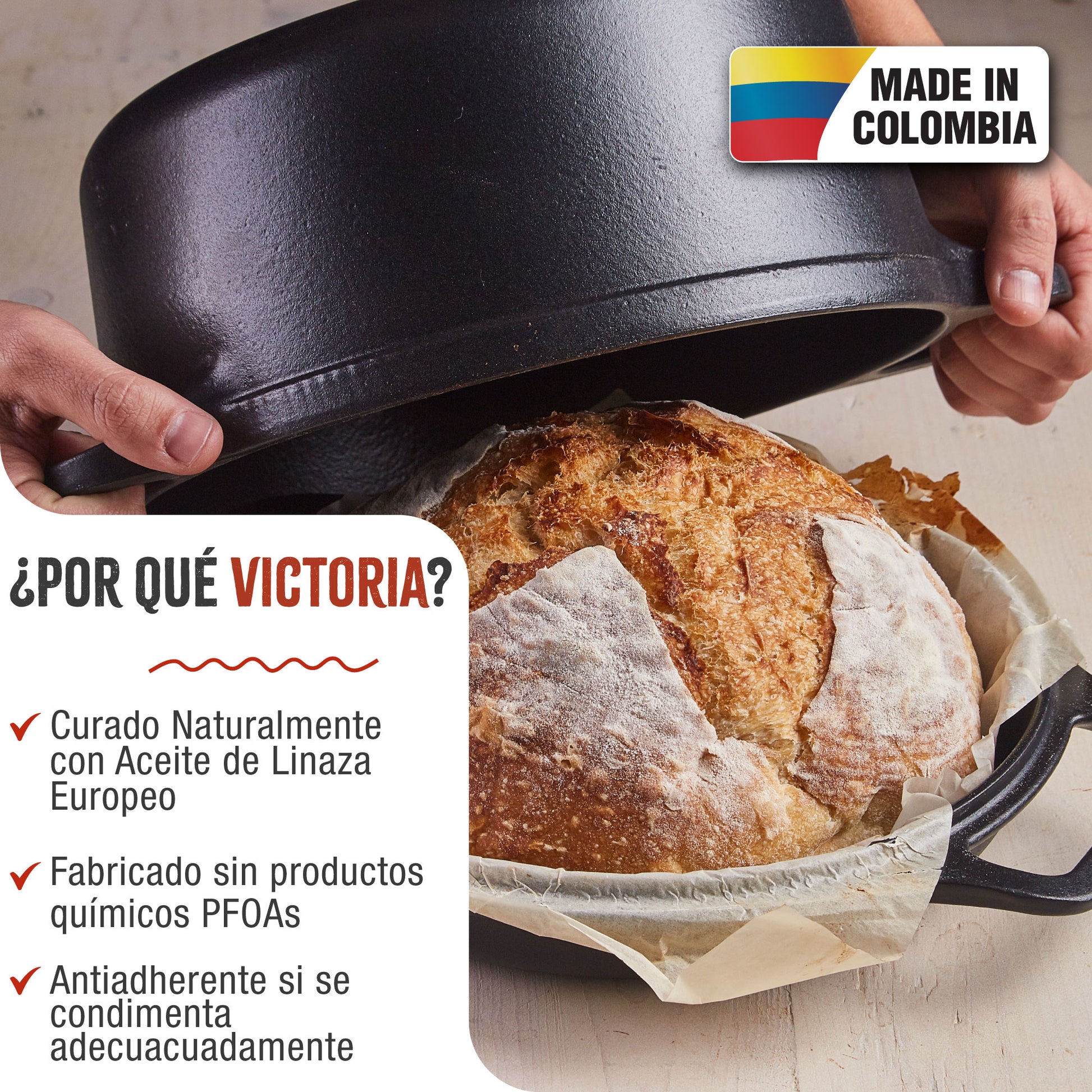 Victoria Horno Holandés Olla Inducción Hierro Fundido Curado 27cm, Tapa - Sartén, 5,7l, Sin Ptfe, 30940, Negro_1