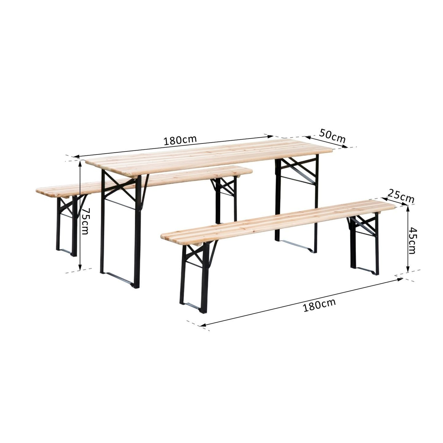 Outsunny Mesa Picnic Plegable 180x50x75cm 1 Mesa 2 Bancos Camping Terraza Jardin_2