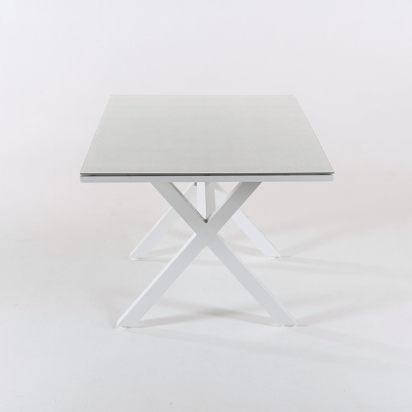Mesa Auxiliar Cristal Templado, Patas En X, Aluminio Y Cristal, Color Blanco, 140x80cmx65cm_3