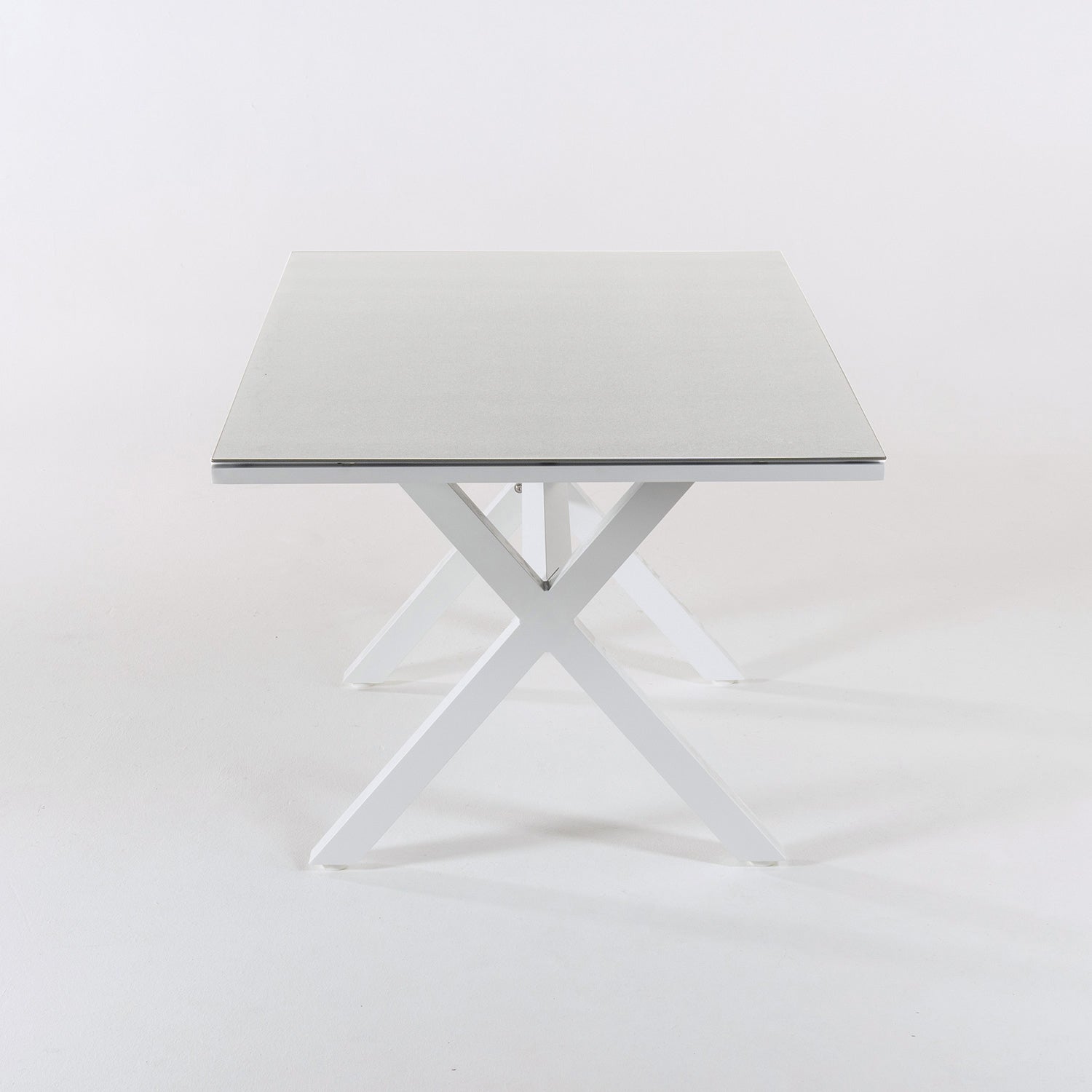 Mesa Auxiliar Cristal Templado, Patas En X, Aluminio Y Cristal, Color Blanco, 140x80cmx65cm_3