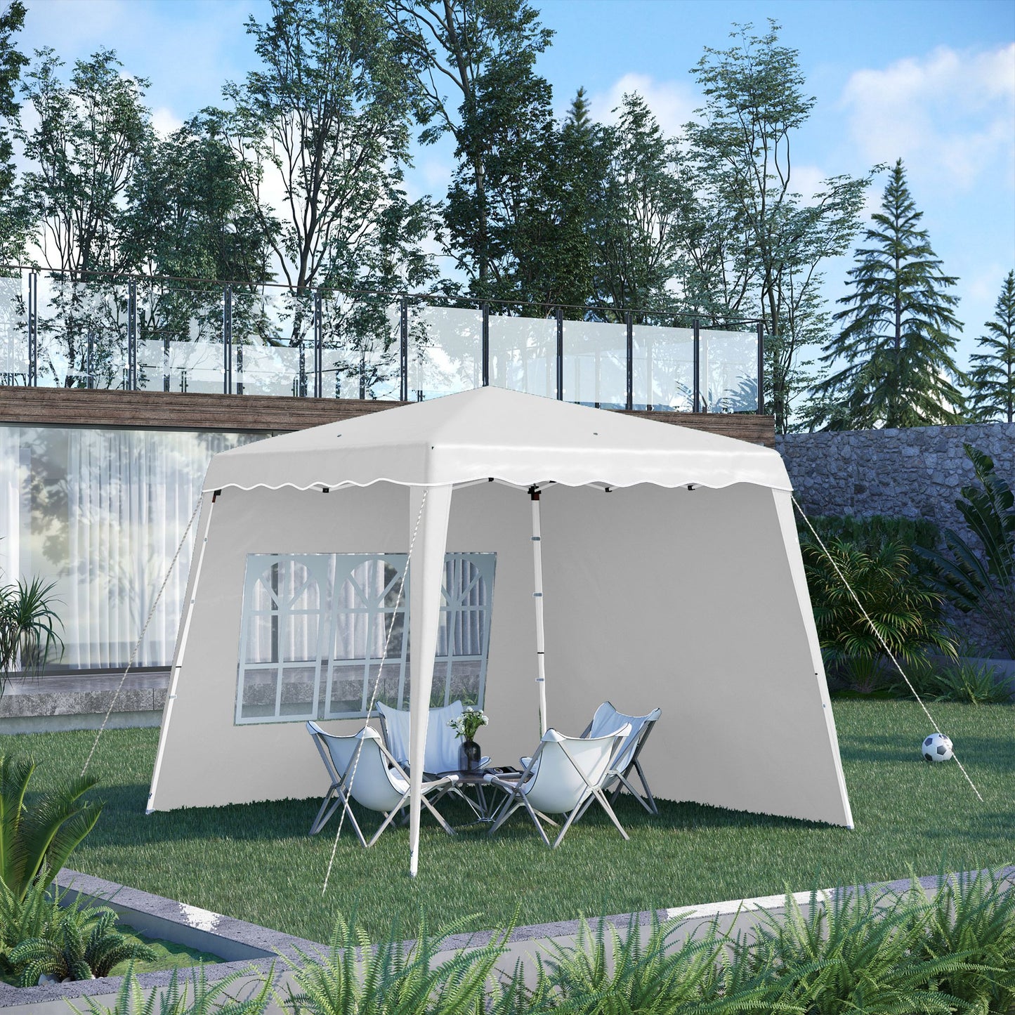 Outsunny Carpa Plegable 2 Paredes Laterales 2,89x2,89 M Altura Ajustable Blanco_1