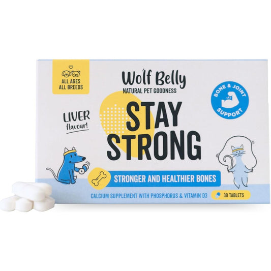Wolf Belly Stay Strong Cálcio para cães e gatos Suplemento alimentar BARF 30 comprimidos