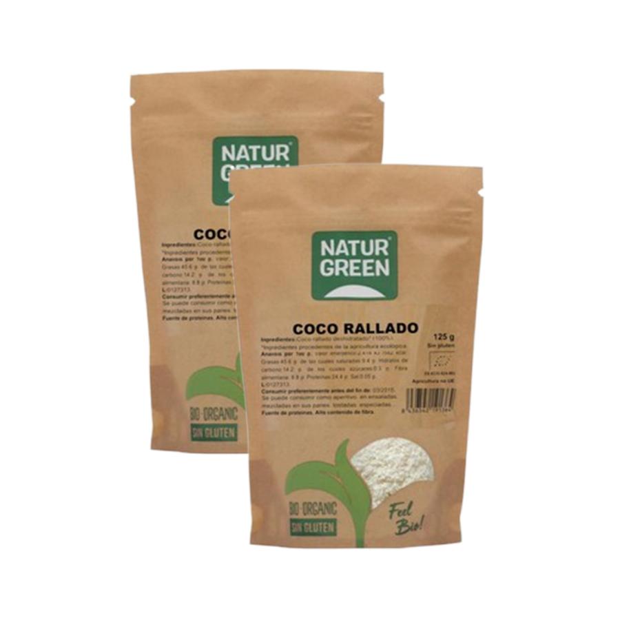 Embalagem de 2 cocos ralados biológicos Naturgreen, 2 unidades de 125 g