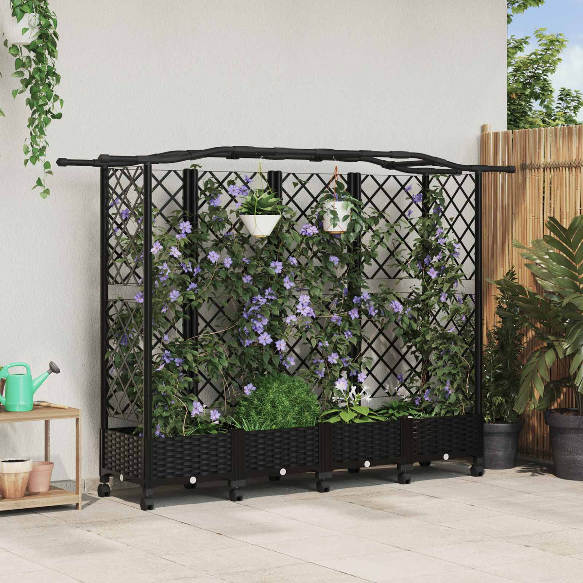 Cama Elevada Con Trellis Y Techo Negro 203,5 X 40 X 129 Cm Pp_1