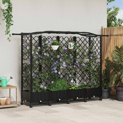 Cama Elevada Con Trellis Y Techo Negro 203,5 X 40 X 129 Cm Pp_1
