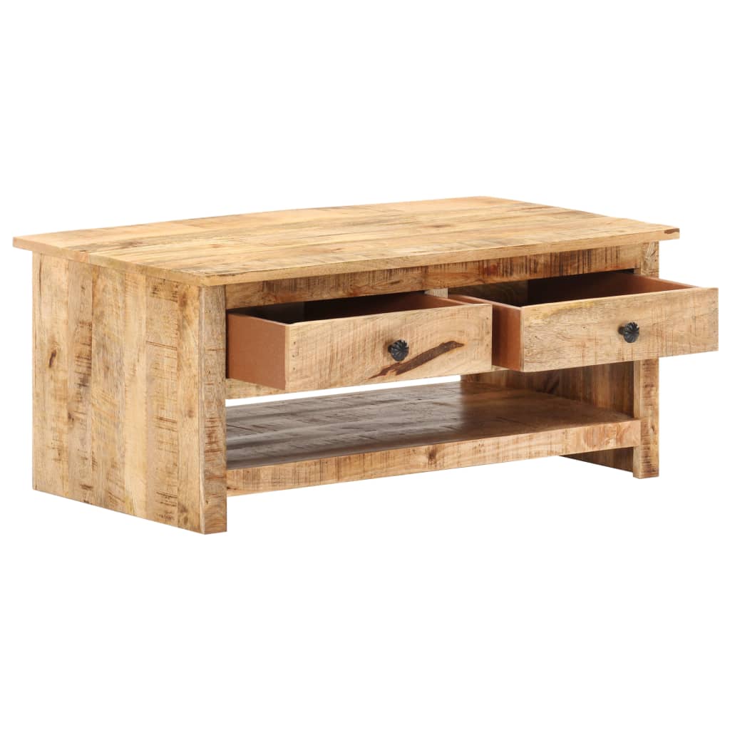 Mesa De Centro De Madera Maciza De Mango Rugosa 88x50x38 Cm_0
