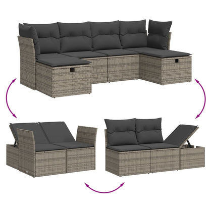 Set De Muebles De Jardín 6 Pzas Y Cojines Ratán Sintético Gris / Vetonek_0