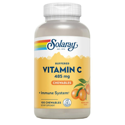 Vitamina C mastigável Solaray sabor laranja 500 mg, 100 comprimidos.