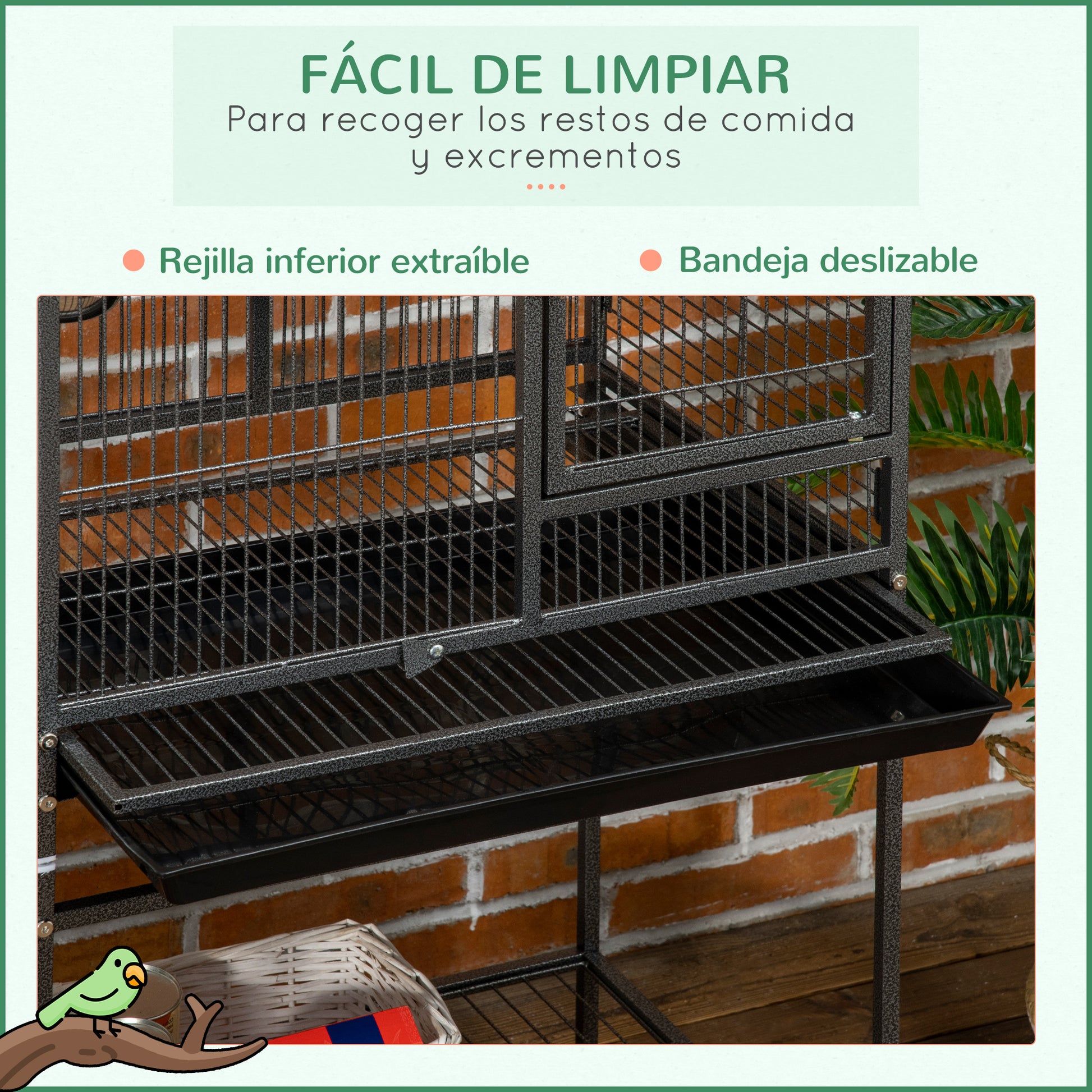 Pawhut Jaula Para Pájaros 61x43x140 Cm Con 4 Puertas 2 Comederos 3 Perchas_5