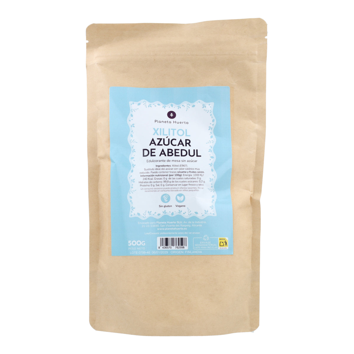 Açúcar de Bétula Xilitol Planeta Huerto 500 g