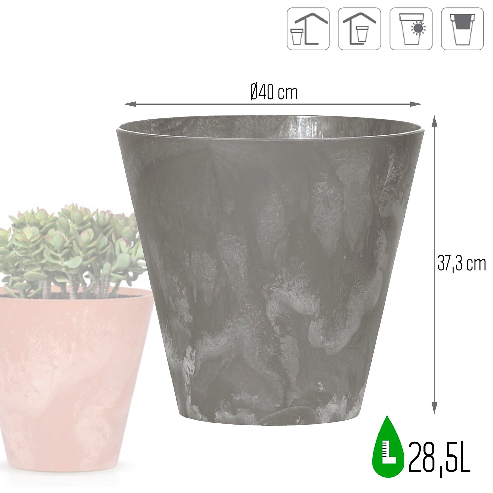 Maceta Tubus Beton Effect 28,5l., Dimensiones (mm) 400x400x373, Color Marengo_2
